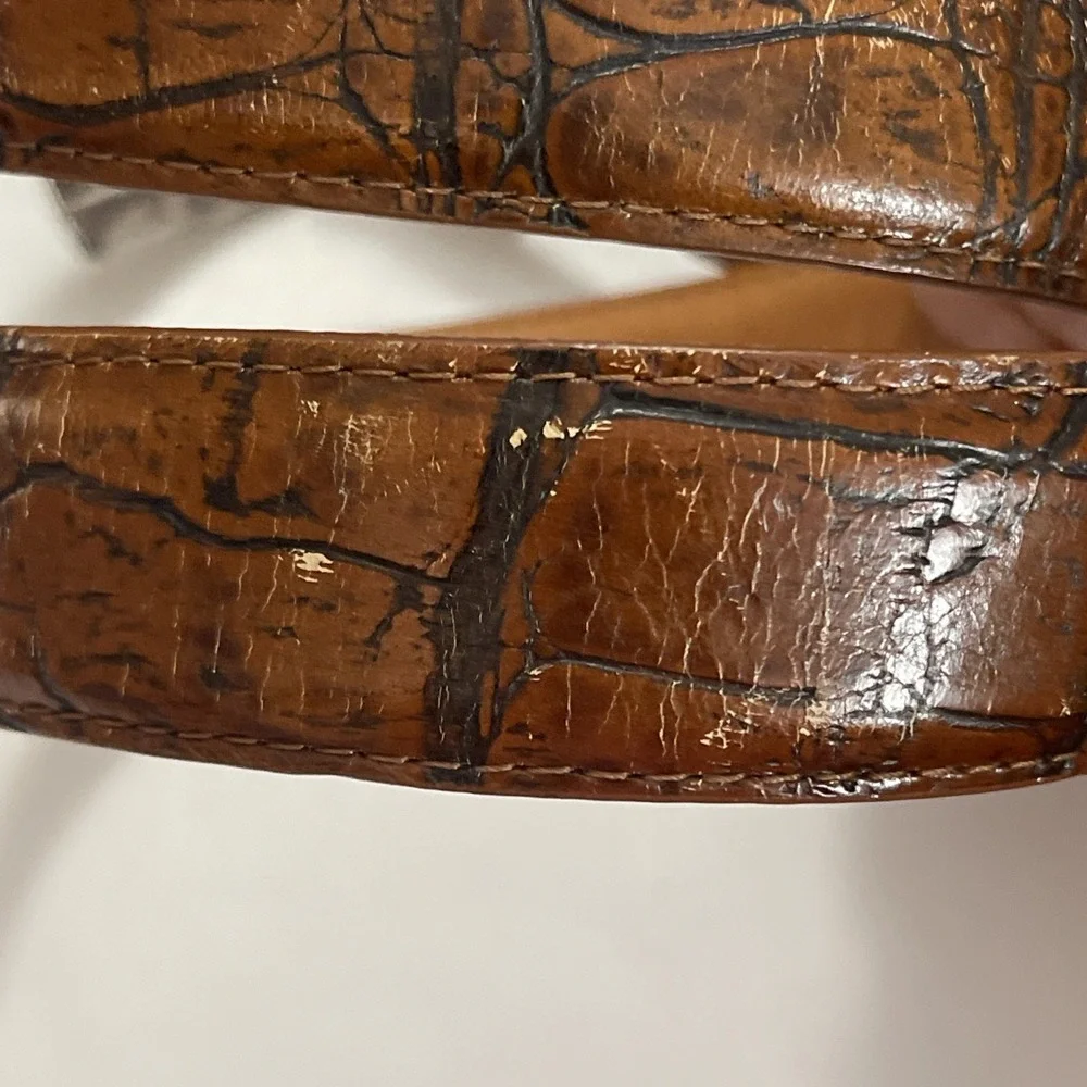 WORN Onyx Brighton Leather Belt Mens Sz 40 Brown #12506‎ Croc Alligator Embossed